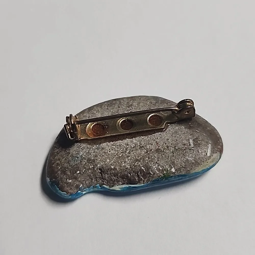 Hand-Painted Blue Landscape Art Stone Brooch